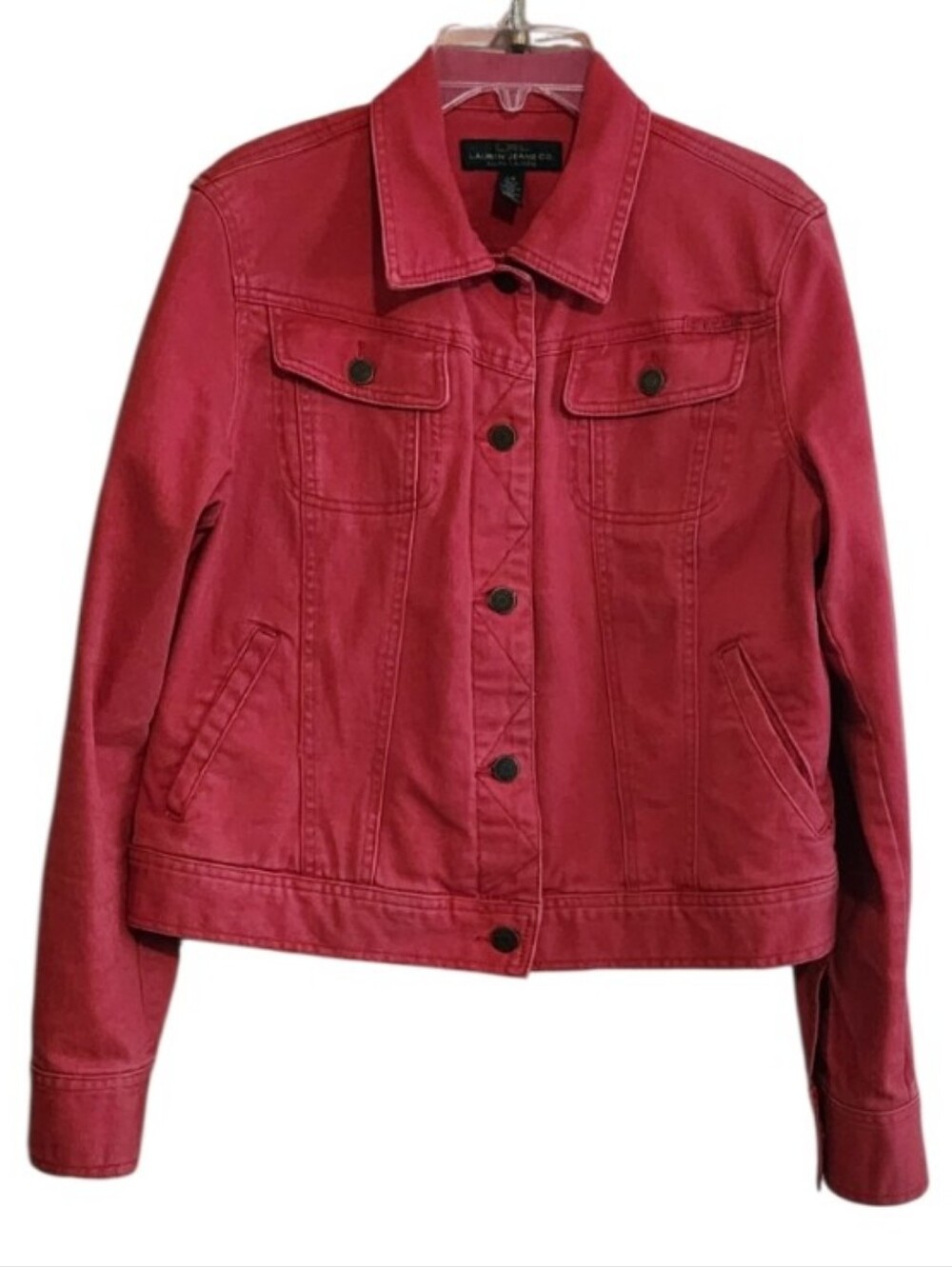 Lauren Ralph Lauren Red Denim Jacket Button Front Closure